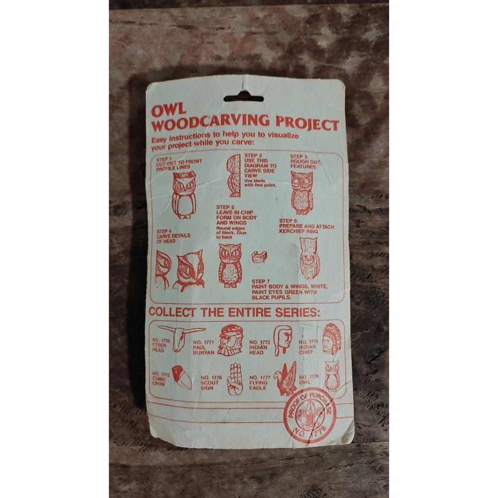 Vintage‎ Boy Scouts Of America Owl  Wooden Carving Set